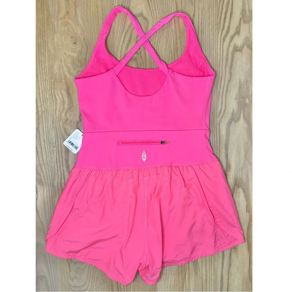 NWT Free People Movement Righteous Runsie Flamingo Fizz Pink Cutout Romper - Picture 4 of 11
